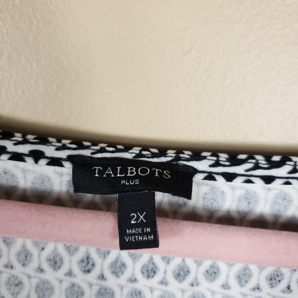 Talbots Black and White Print Short Sleeve Tie Front Blouse Size 2X - Picture 9 of 10